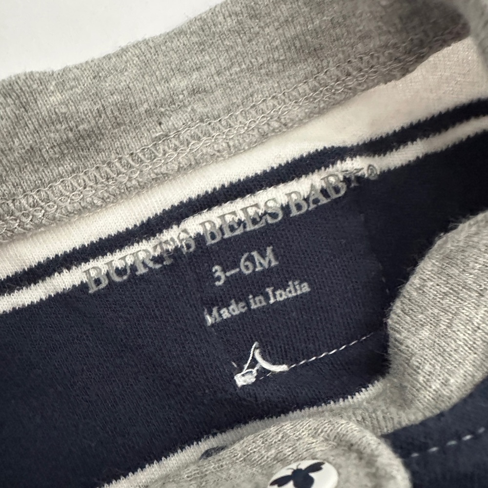Burt's Bees Baby Gray and Navy Striped Footies - Picture 3 of 3